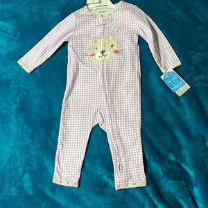 Carters long sleeve body suit purple/white plaid floral bunny